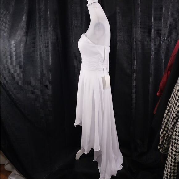 NWT! STUNNING PURE WHITE CHIFFON STRAPLESS GOWN! WEDDING, PROM! SZ XS - Picture 7 of 13